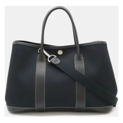 Hermes Black Canvas Garden Party Tpm Leather Tote Bag