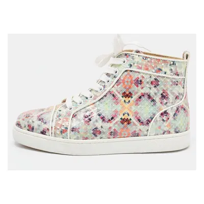 Christian Louboutin Green Pixel Print Embossed Snakeskin Louis High Top Sneakers Size