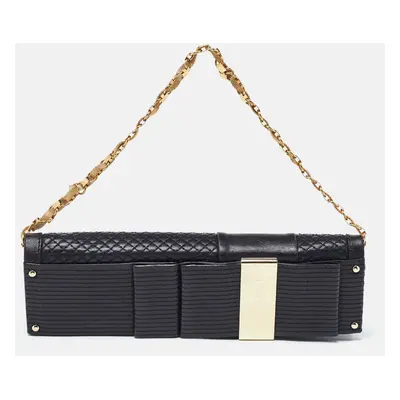 Versace Black Quilted Leather Medallion Chain Clutch