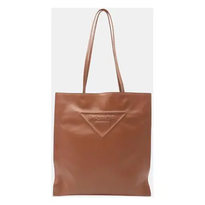 Prada Leather Brown Triangle Tote Bag