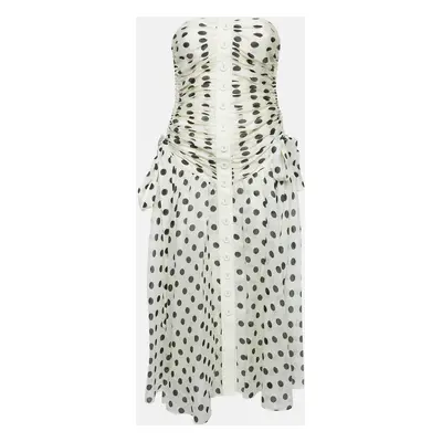 Zimmermann Off-White Polka Dot Print Ruched Strapless Maxi Dress