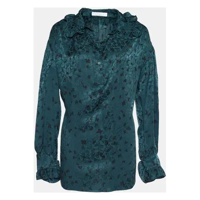 Chloe Green Silk Butterfly Jacquard Oversized Blouse