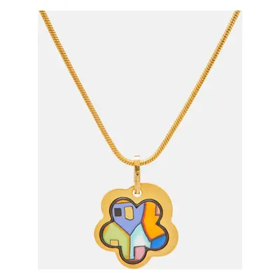 Frey Wille Flower Fire Enamel Gold Tone Pendant Necklace