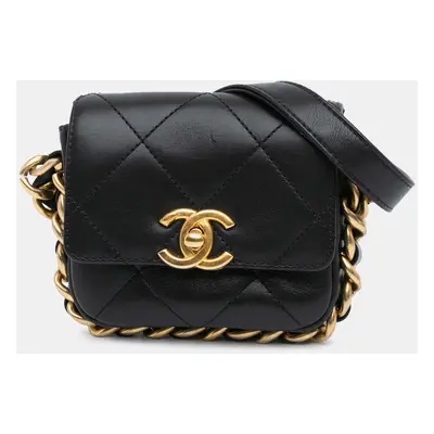 Chanel Black Calf Leather Mini Quilted Calfskin Framing Chain Flap Bag