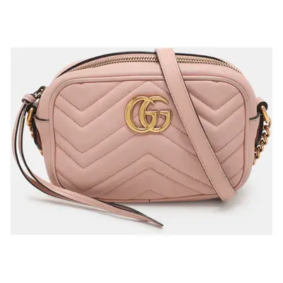 Gucci Pink Matelassé Leather Mini GG Marmont Crossbody Bag