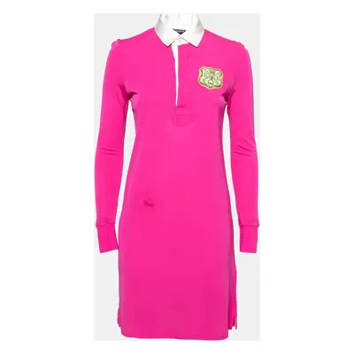 Ralph Lauren Pink Jersey Embroidered Long Sleeve Dress