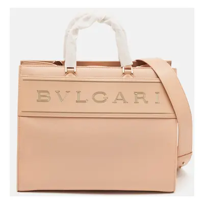 Bvlgari Dusty Pink Leather Logo Tote