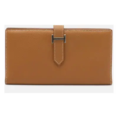 Hermes Camel Brown Leather Bearn Souffle Wallet