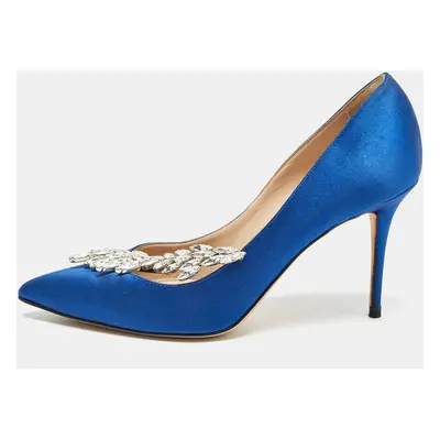 Manolo Blahnik Blue Satin Nadira Pumps Size 36.5