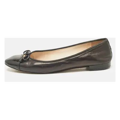 Prada Black Leather and Patent Leather Cap Toe Bow Ballet Flats Size 39.5