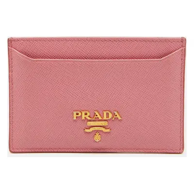 Prada Pink Saffiano Metal Leather Card Holder