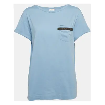 Brunello Cucinelli Blue Monili Embellished Jersey T-Shirt