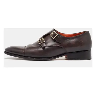 Santoni Dark Brown Leather Double Monk Strap Derby Size 43.5