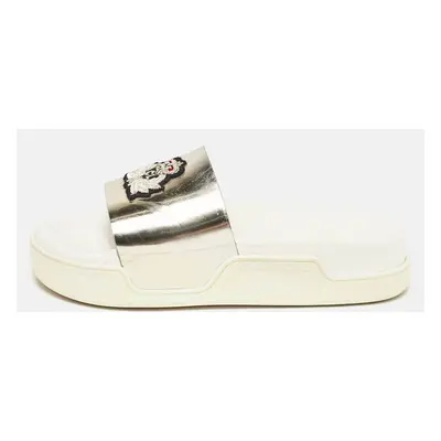 Christian Louboutin Silver Leather Beau Flat Slides Size 39.5