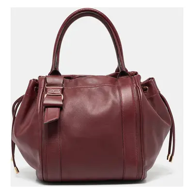 Salvatore Ferragamo Burgundy Bow Drawstring Tote