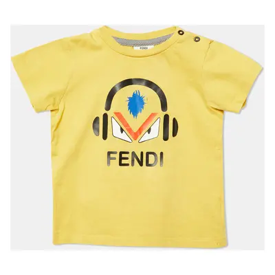 Fendi Kids Yellow Monster Eye Print Cotton T-Shirt Size 12M