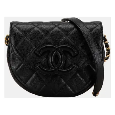 Chanel Black Caviar Skin Matelasse Coco Mark Chain Shoulder Bag