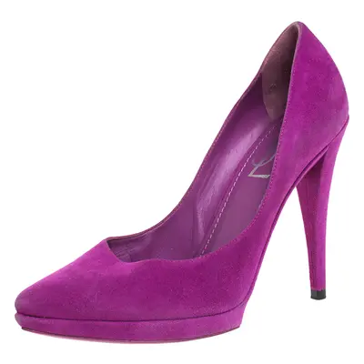 Saint Laurent Paris Purple Suede Janis Platform Pumps 37.5