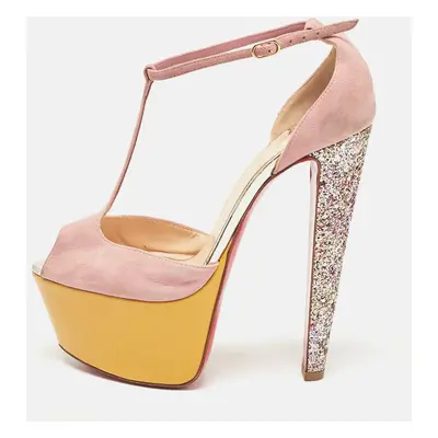 Christian Louboutin Dusty Pink Suede Peep Toe Platform Sandals Size