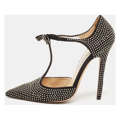 Jimmy Choo Black Studded Suede Talan T Strap Pumps Size