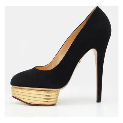 Charlotte Olympia Black Suede Dolly Platform Pumps Size