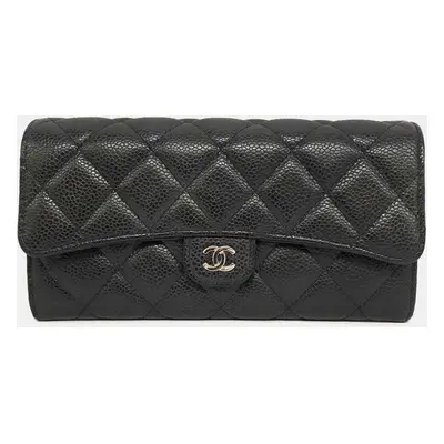 Chanel Black Leather Caviar Skin Matelasse Long Wallet