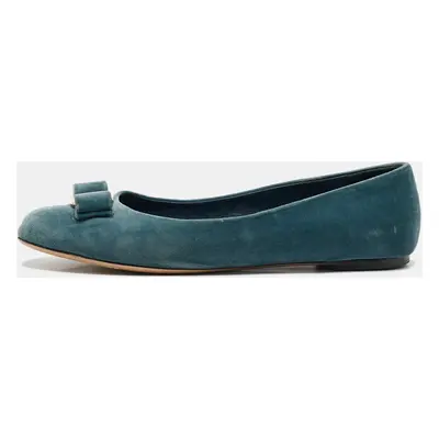 Salvatore Ferragamo Blue Velvet Vara Bow Ballet Flats Size