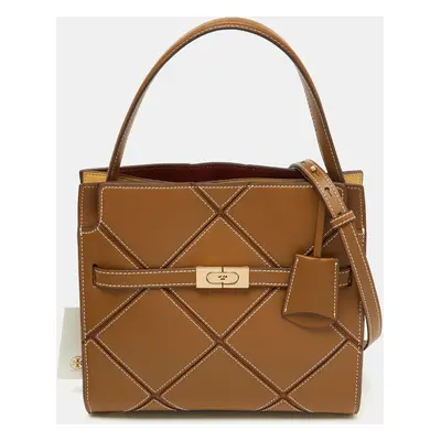 Tory Burch Brown Leather Lee Radziwill Diamond Small Double Bag