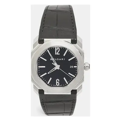 Bvlgari Black Stainless Steel Alligator Leather Octo BGO Men's Wristwatch mm