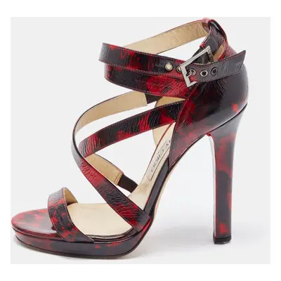 Jimmy Choo Red/Black Leather Criss Cross Ankle Strap Sandals Size 37.5