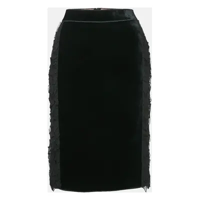 Nº21 Black Silk and Velvet Ruffled Pencil Skirt