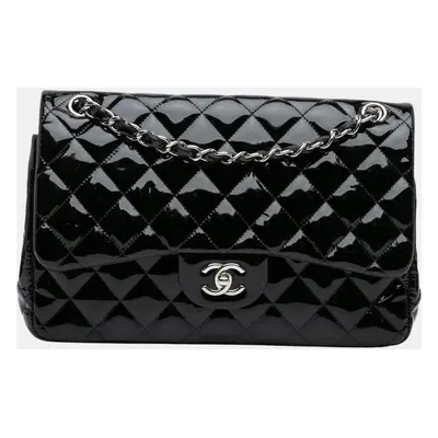 Chanel Black Jumbo Classic Patent Double Flap