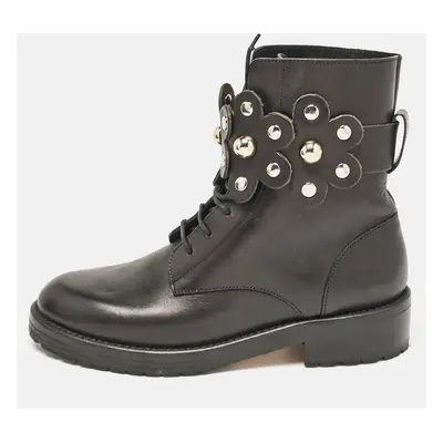 Valentino Black Leather Embellished Combat Boots Size