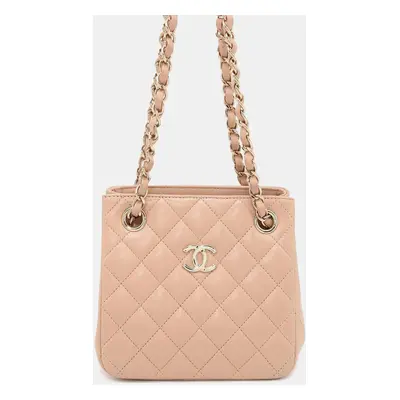 Chanel Lambskin Matelasse Coco Mark Square Bucket Chain Shoulder Bag