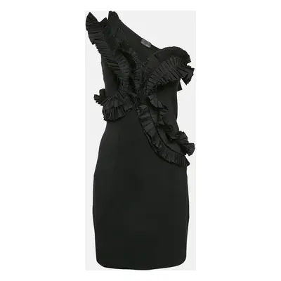 Fendi Black Nylon Gabardine Ruffled One-Shoulder Mini Dress