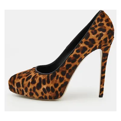 Le Silla Brown Leopard Print Calf Hair Platform Pumps Size