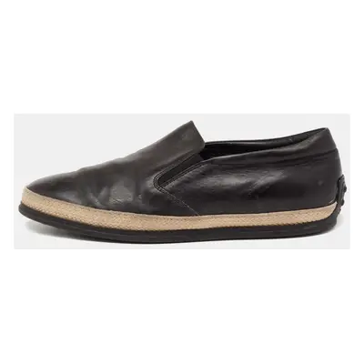 Tod's Black Leather Espadrille Slip On Loafers Size 41.5