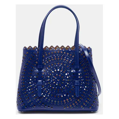 Alaia Blue Laser Cut Leather Le Mina Tote