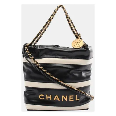 Chanel Black White Lambskin (Sheepskin) Shoulder Bag