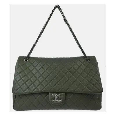 Chanel Gray Calfskin Single Flap Shoulder Bag