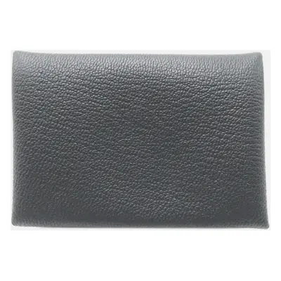 Hermes Grey Leather Calvi Duo Leather Card Case