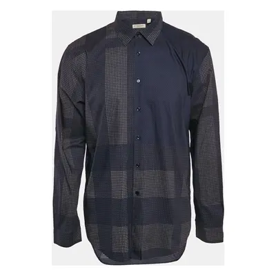 Burberry Navy Blue Printed Cotton Button Front Shirt