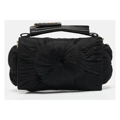 Givenchy Black Leather and Satin Pleated Floral Clutch