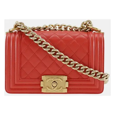 Chanel Lambskin Red Leather Boy Chain Shoulder Bag