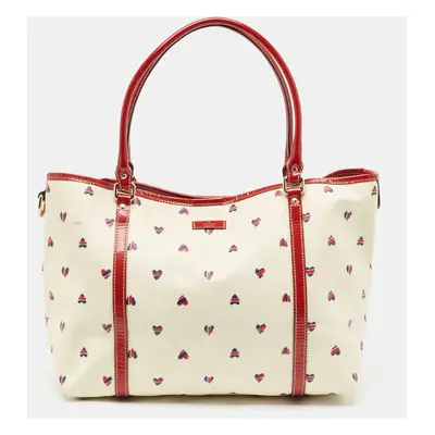 Gucci Red/White GG Supreme Canvas and Patent Leather Medium Heart Joy Tote