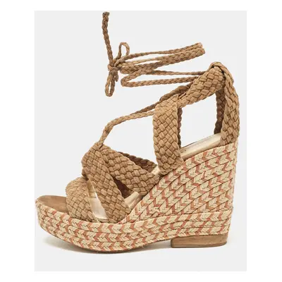 Paloma Barceló Brown Woven Suede Ankle Wrap Espadrille Wedge Sandals Size