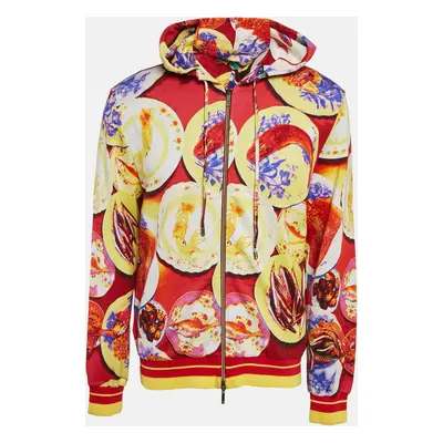 Etro Red Seafood Print Cotton Knit Zip-Up Hoodie