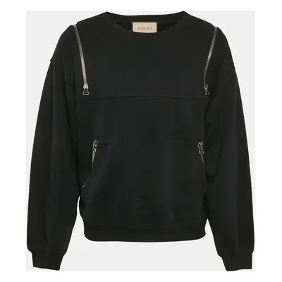 Gucci Black Printed Cotton Zip Detail Sweatshirt