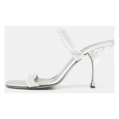 Prada Silver Leather Slide Sandals Size 37.5