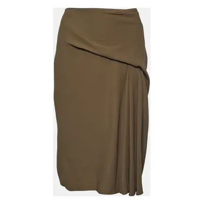 Versace Moss Green Crepe Draped Knee-Length Skirt